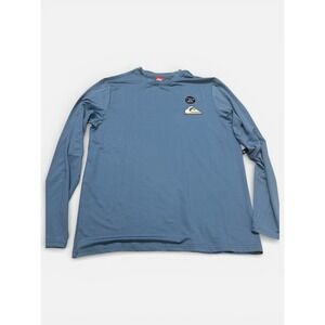 Quiksilver Mens Medium Long Sleeve Rash Guard Blue Denim Skull Graphic NWT